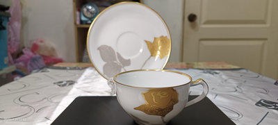 大倉陶園 OKURA 黃金 金蝕玫瑰 薔薇骨瓷咖啡 花茶杯盤組8.6成新 再送水晶玻璃花瓶 narumi 香蘭社 則武