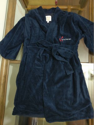 [二手] 台灣製 MINIMAN 男嬰兒男寳寳男童裝 睡袍式藍色刷毛外套 綁帶 家居休閒服 (2~3歲)