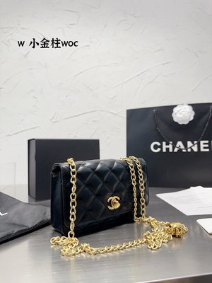 【二手包包】香奈兒22K小金柱來襲Chanel 22K小金珠調節扣WOC黑金-眼愛上新款調節扣搭配雕花菱 NO31974