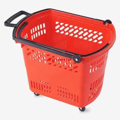 全新PP料超市小號45L四輪拉桿塑料購物籃 KTV手提購物籃塑料筐-購物籃