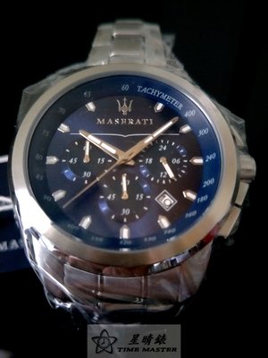 請支持正貨，瑪莎拉蒂手錶MASERATI手錶SUCCESSO款，編號:R8873621002,藍色錶面銀色精鋼錶鏈錶帶款