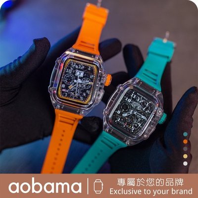 新款改裝錶帶 水晶透明保護殼 適用Apple Watch錶帶 8/5/7/6 SE2代 44mm 45mm 橡膠錶帶-竹