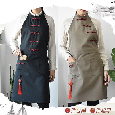 中國圍裙家用廚房純棉工作服 時尚防水防油中式LOGO印字