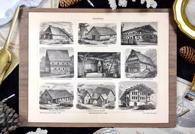 歐洲古董雕刻版畫·西洋建筑版畫·歐洲茅草屋·鄉間小屋·190