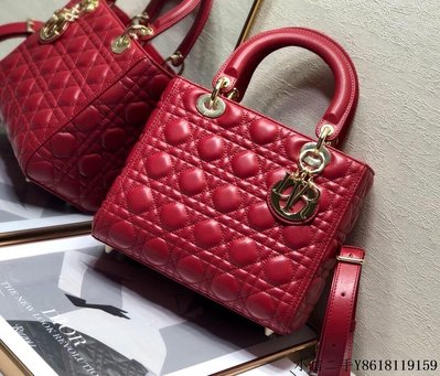 二手正品 Lady Dior 經典五格戴妃包 2242羊皮紅色金扣