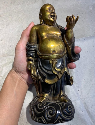 (二手)-清代彌勒佛銅像高約21cm尼泊爾老佛像尼泊爾手工佛 古玩 擺件 老物件【靜心隨緣】281