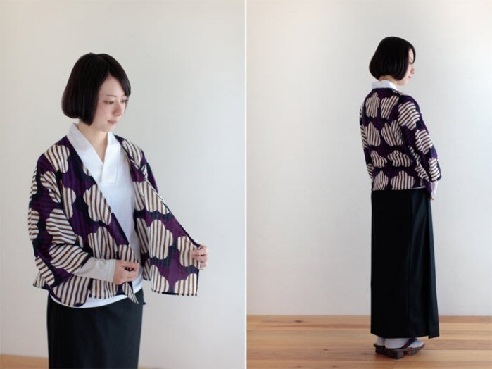平常小姐┋2手┋京都【SOU SOU】日本製小袖寛衣日式花紋寬衣毛罩衫 