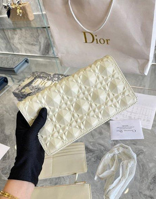 UU代購#新款 Lady DIOR 鑽石藤格紋 鏈條包 單肩側背包 白色手拿包 三個包 獨家實拍