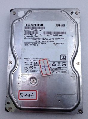 東芝 TOSHIBA 3.5吋 SATA 1T 硬碟 HDD 桌上型 DT01ABA100V S-063