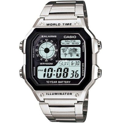 特賣- 潮牌CASIO AE1200WHD-1A 卡西歐 世界地圖 10年電力 金屬 電子錶 手錶 現貨
