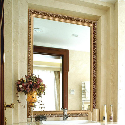 【現貨】YISHARE 歐式浴室鏡衛生間鏡子壁掛實木裝飾鏡衛浴鏡梳妝鏡臺盆鏡