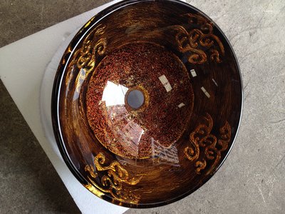 FUO衛浴:42x42公分 彩繪工藝 藝術強化玻璃碗公盆 (LX39)期貨!