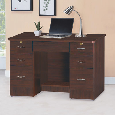 【在地人傢俱】22 歡樂購-456型胡桃色木心板4尺雙鎖頭書桌/電腦桌 KH255-6