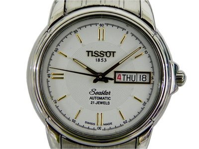 [專業模型] 機械錶 [TISSOT 12876] 天梭 圓形自動錶[21石][白色面+星日期]/紀念錶