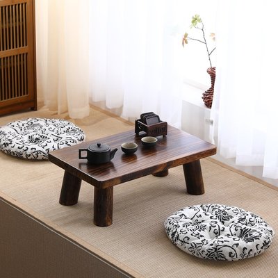 【熱賣精選】 日式燒桐木飄窗桌子小茶幾簡約榻榻米矮桌子圓地桌炕幾實木小方桌