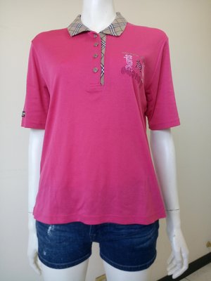A DUCHE桃紅色短袖POLO衫(女、日本製造、SIZE:L號)