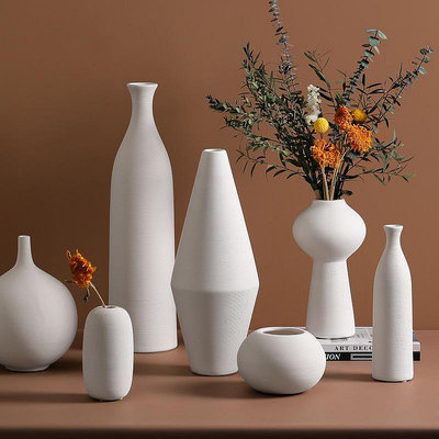 三友社 北歐創意白色陶瓷花瓶簡約客廳餐桌樣板房玄關裝飾擺件插花器YX