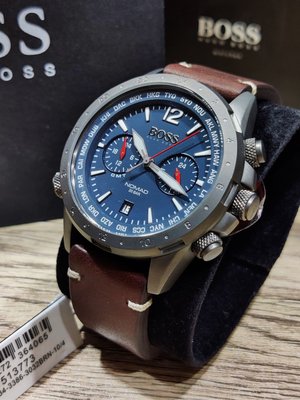HUGO BOSS Nomad 藍色面錶盤 棕色皮革錶帶 GMT功能 石英 男士手錶 1513773