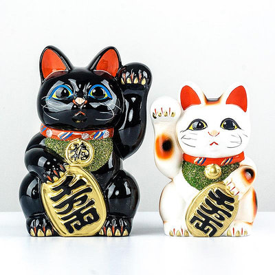 財富貓日本常滑燒千萬兩招財貓黑色陶瓷擺件開業喬遷生日禮物存錢罐現貨