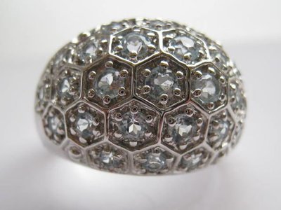 名媛最愛國際R925銀鍍銠銀白k頂級CZ美鑽戒指RING鑲水藍拓帕石細緻華麗重:6.73 g