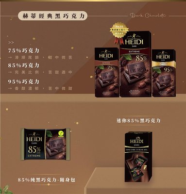 【BOBE便利士】瑞士 HEIDI 赫蒂 黑巧克力 95%/85%/75%