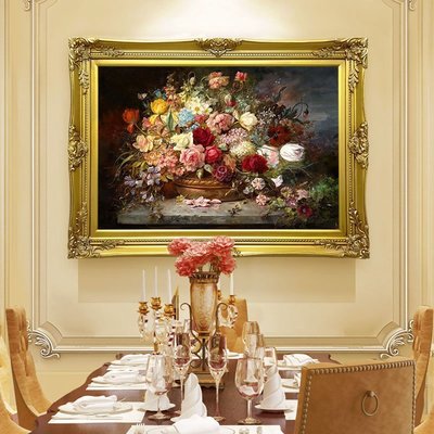 【熱賣精選】歐式古典花卉油畫玄關裝飾畫美式餐廳走廊客廳臥室掛畫壁畫玫瑰花