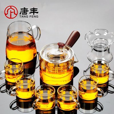 特價！唐豐玻璃茶具套裝家用功夫茶杯透明耐高溫紅茶泡茶壺三件式水壺