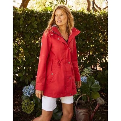 Miolla 英國品牌Joules 紅色條紋內裡防風防水腰間繫帶中長版外套