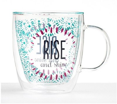 雙層玻璃杯 R&D 馬克杯 Rise and Shine 咖啡杯 牛奶杯 奶茶杯 水杯 拿鐵杯☆HOME家飾☆
