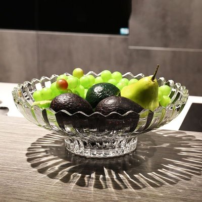 歐式透明水晶玻璃水果盤家用客廳果盤茶幾圓形大號網紅高腳糖果盆~特價