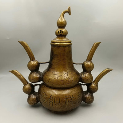 吉祥如意葫蘆銅酒壺 古玩銅器收藏銅擺件 打磨細膩 器型厚重