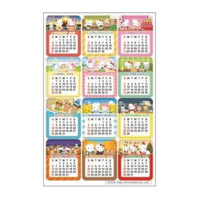 41+現貨不必等 Y拍低價 日本製正版 Hello Kitty 超小型 月曆貼紙 2019 snoopy 小日尼三 出清