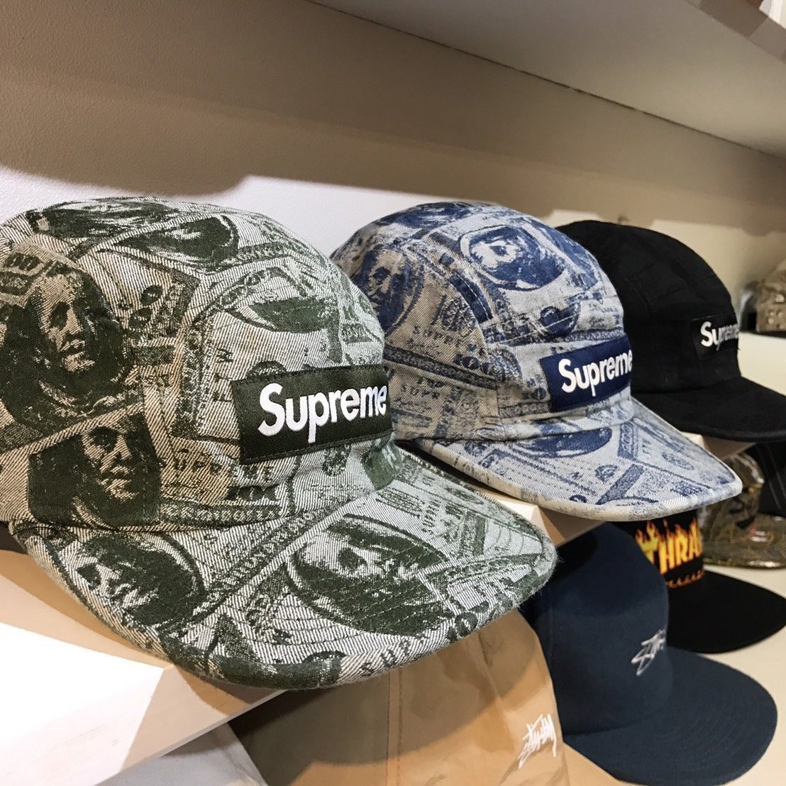 ☆LimeLight☆ Supreme 100 Dollar Bill Camp Cap 滿版美金帽綠/藍/黑