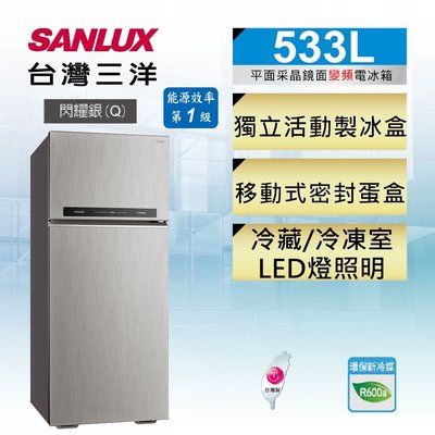 汰舊換新再折5000元《台南586家電館》SANLUX台灣三洋 533L 1級變頻2門電冰箱【SR-C533BV1A】