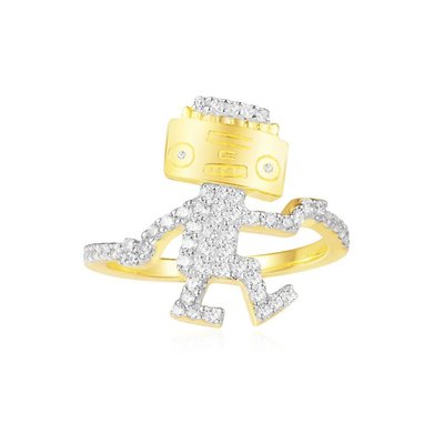 安安精品 保證正品!林志玲同款金黃色純銀鑲晶鑽跳舞機器人戒指A18523OXY