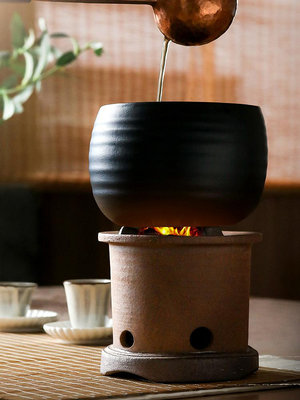 九土日式手工陶泥炭爐橄欖碳爐小火爐復古煮茶爐茶道禪意風爐泥爐~小滿良造館