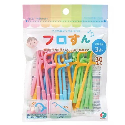 日本 Akachan 彩色嬰兒牙線棒 30支 3歲以上(新包裝)