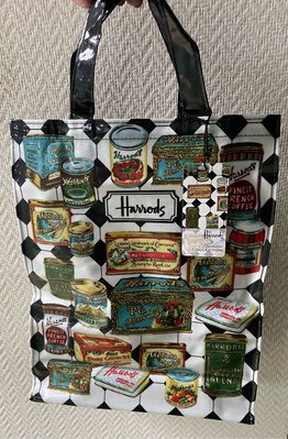 Harrods 棋盤格/罐頭塗鴉  防水購物袋手提包 容量大
