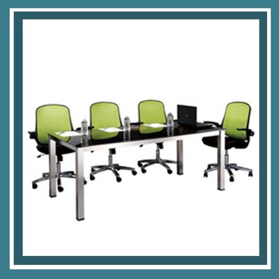 辦公家具 SKA-3.5×7TG 茶玻 全不鏽鋼方形腳柱會議桌 辦公桌 書桌 桌子