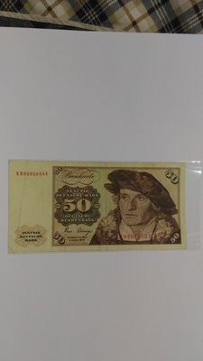 德國(Germany), 1980年, 50馬克(marks), 90成新, 極稀少紙鈔!!!