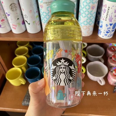 日本星巴克杯子2022透明塑料水瓶夏日隨手杯戶外喝水杯子443ml~特價