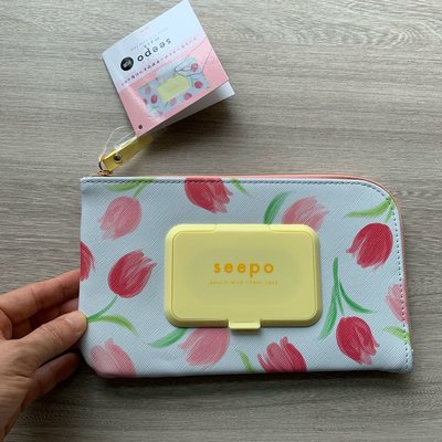 ￼❤Lika小舖❤現貨全新正版日本SEEPO濕紙巾化妝包/口罩收納袋1 花朵鬱金香圖案