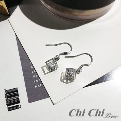 【現貨】Chi Chi 韓版立體方塊鏤空水晶耳鉤耳環-A1139