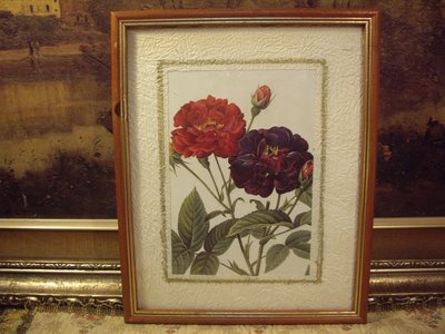 歐洲古物時尚雜貨 玫瑰花卉 紅花 紫花 含苞 花卉圖騰 掛畫 藝術擺飾品