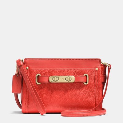 Coco小舖COACH 53032 S WAGGER WRISTLET IN PEBBLE LEATHER橘色手拿斜背包