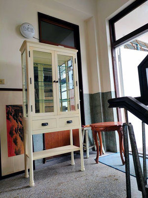 昭和 高腳 醫生櫃 器械 展示 玻璃櫃 玻璃櫥 陳列聖品 極美導角玻璃  鏡面背板 糕165 寬75 深32.5
