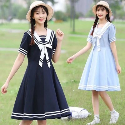 2023新款水手服連衣裙學院風水少女高中初中學生夏裝日系裙子-Y9739