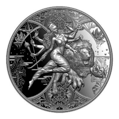 2024喀麥隆印度神話 - 杜爾迦女神1盎司銀幣 精美浮雕