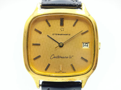 【ETERNA】ETERNA-MATIC綺年華 方型金色布紋面 鍍金自動 日期顯示 經典錶款