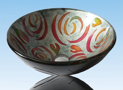 FUO衛浴:42公分 彩繪工藝 藝術強化玻璃碗公盆 (WY15080)預訂!